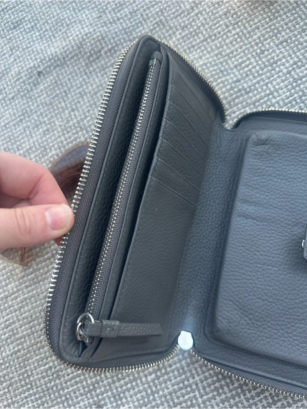 AllSaints Pebbled Leather Zip Wallet in Steel Gray